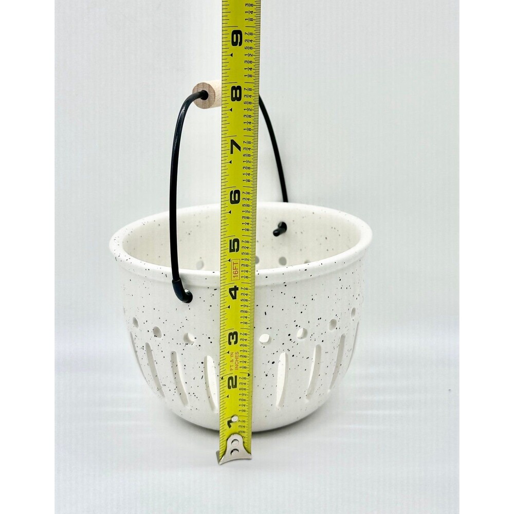 White Speckled Ceramic Dolomite Colander Strainer Wire Handles - Picture 6 of 7
